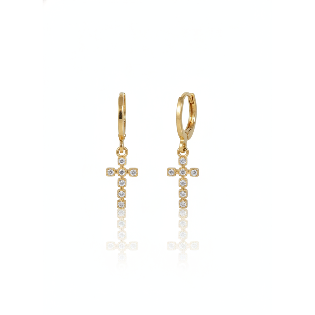 Brinco tranqueta cruz com zirconia